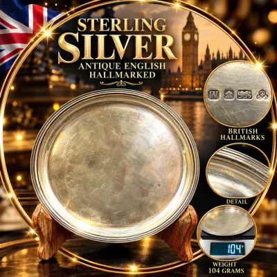 Antique British Sterling Silver Round Dish / Small Tray