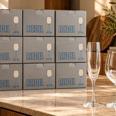 Riedel Vinum Crystal Stemware,  9 Original Boxes,  Champagne & Port Glasses (53 pcs)