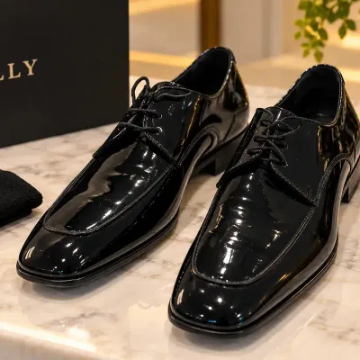 BALLY Patent Leather Tuxedo Shoes  * Brand: Bally  * Color: Black  * Material: Patent Leather 