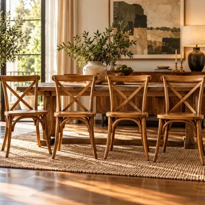 Set of 4 Wooden French Country Cross-Back Dining Chairs with Removable Cushions