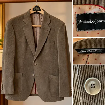 Bullock & Jones Men's Corduroy Sport Coat / Blazer - Taupe / Brown - Made in Canada