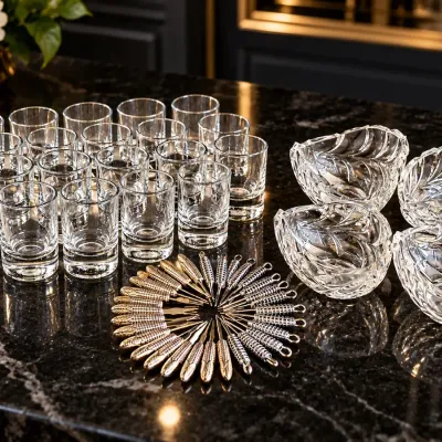 Clear Glass Entertaining & Barware Collection  Shot Glasses, Cut Glass Bowls & Cocktail Picks