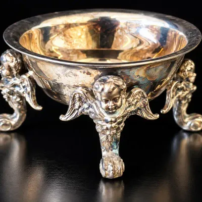 HEFRA Polish Silver-Plated Figural Bowl with Cherub Putti Feet 