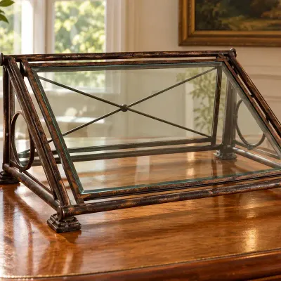 Vintage Wrought Iron & Glass Adjustable Reading / Book Stand