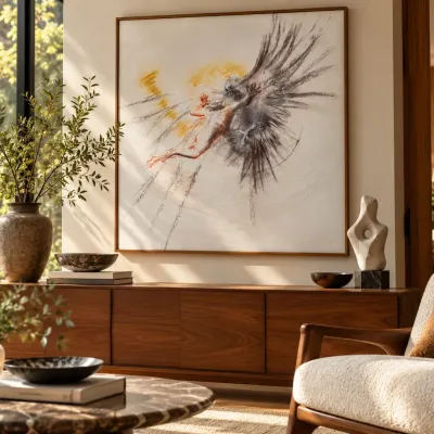Joe Query – Large Figurative Artwork with Winged Form, Unframed.