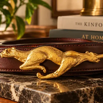Christopher Ross 1992 Gold-Plated Jumbo Cheetah Belt Buckle – Designer Statement Piece