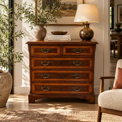 Elegant Burl Wood Veneer Multi-Drawer Chest / Bureau