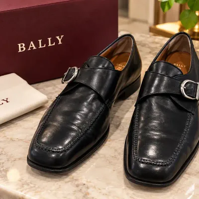 BALLY Black Leather Single Monk Strap Shoes