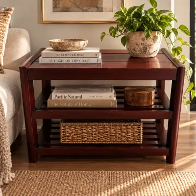 Burgundy Wood Rack with Two Slatted Shelves