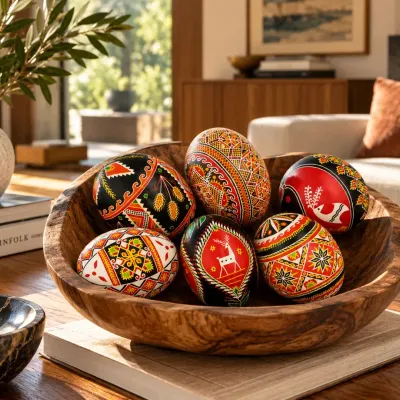 Set of 6 Hand-Decorated Folk Art Pysanky Style Easter Eggs