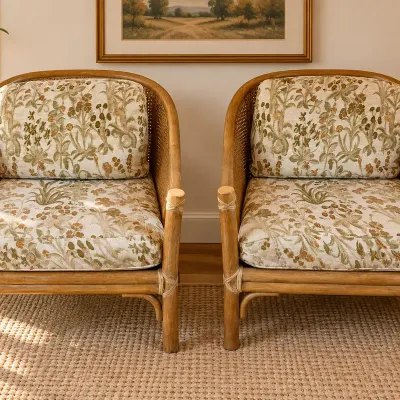 Pair of McGuire Rattan & Cane Lounge Chairs