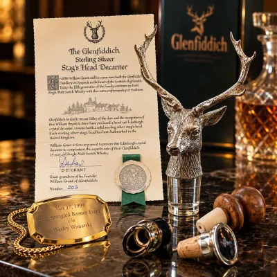 Glenfiddich Solid Sterling Silver Stag’s Head Decanter Stopper  No. 203  Original Certificate & Vint