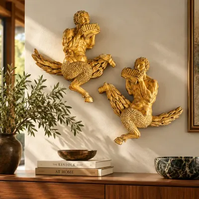 Pair of Antique Giltwood Satyr Wall Sculptures – European Style | Late 18th Century 