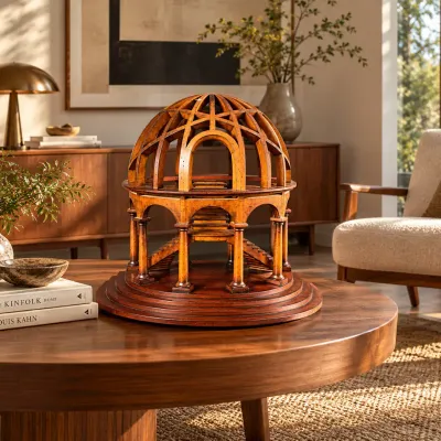 Architectural Wood Dome Model with Columns & Twin Staircases