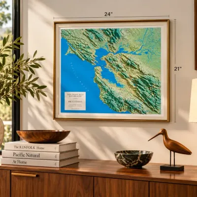 Framed 1988 San Francisco Bay Region Raised-Relief Map – Kistler Graphics