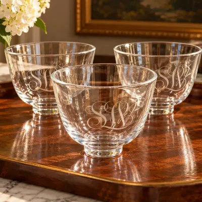 Trio Of Signed J. Trudeau Monogrammed Crystal Bowls  Set of 3