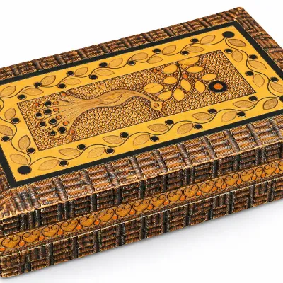 Decorative Wooden Keepsake Box with Textured Woven-Style Exterior and Floral Design  Decorative rect