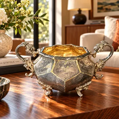 Antique 19th Century 12-Loth Silver Double-Handled Sugar Bowl  Approx. 614g