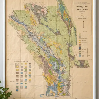 Vintage 1930s Napa Area, California Soil Survey Map:  Framed Historical Agricultural Map 
