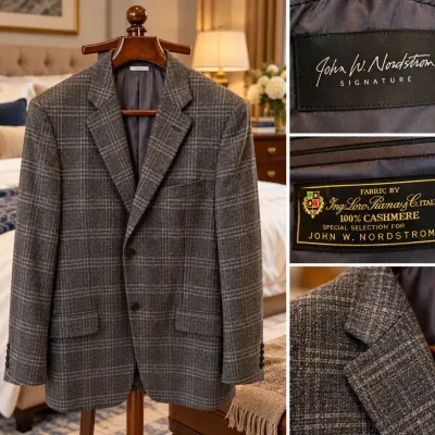John W. Nordstrom Signature Loro Piana 100% Cashmere Plaid Sport Coat 44R