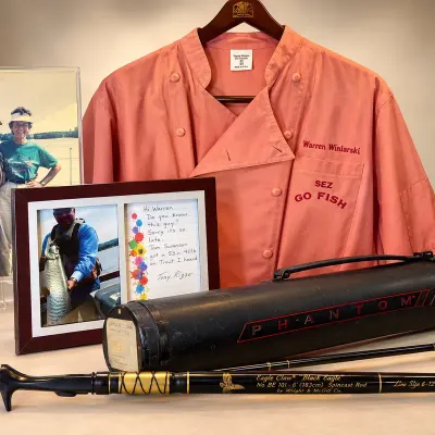 Warren Winiarski Personal Fishing Collection  Eagle Claw Black Eagle Rod, Personalized Jacket, House
