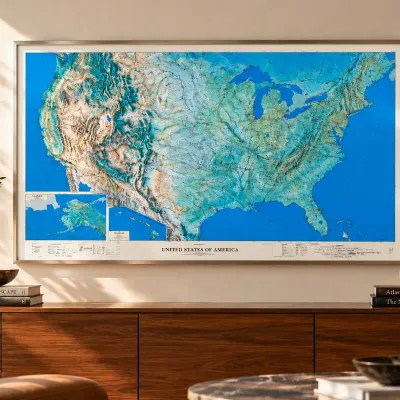 Framed United States Raised-Relief Map – Marked Revised 1968