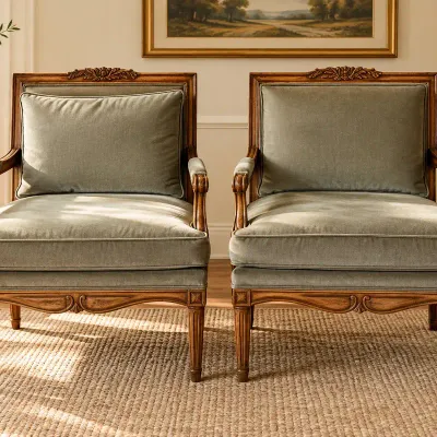 Pair of Vintage Carved Wood Armchairs / Accent Chairs
