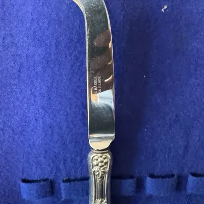 Sterling Silver Handle Grape Motif Cheese Knife with Stainless Steel Blade 