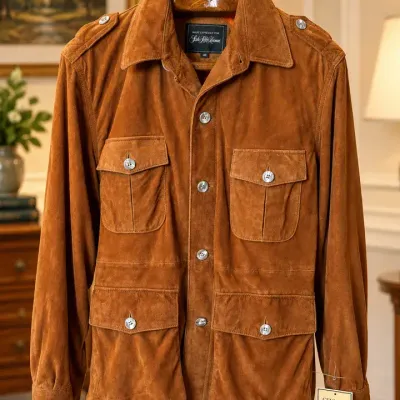 Saks Fifth Avenue Genuine Leather Suede Safari Jacket – Size 40
