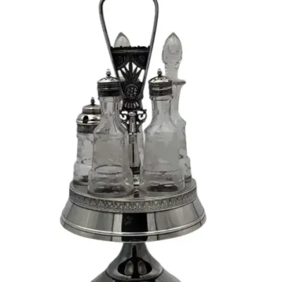 16.5”-Vintage Victorian Silver plate Cruet Condiment Set Pairpoint 