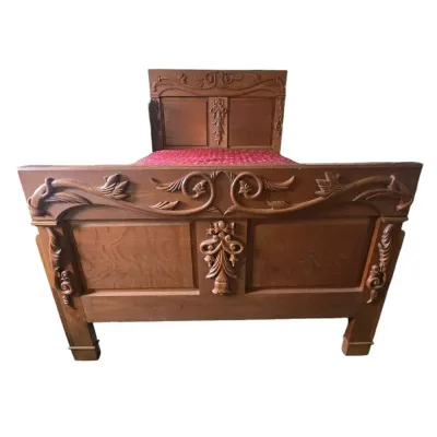 Antique Victorian Carved Oak Bed Frame