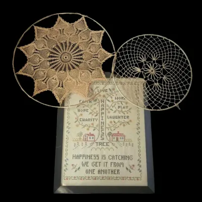 16 X 20 Framed Cross Stitch Sampler & 2 Handmade Lace Stars