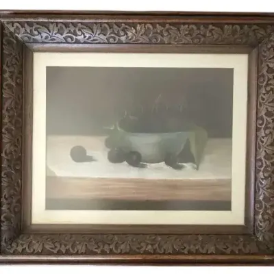 Still Life In A Beautifully Carved Antique Wood Frame 
