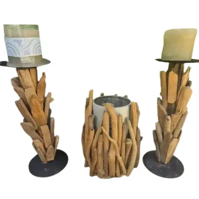 3 Piece Driftwood Candle Holders 