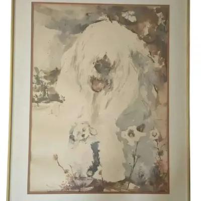Old English Sheepdog Signed & Framed Under Plexiglass