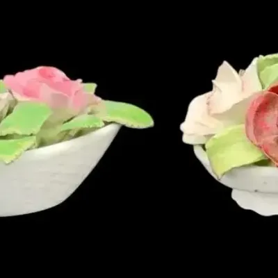 2 Hand painted Bone China Rose Baskets Made In England