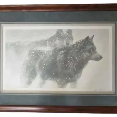 "Wolf Pair In Winter" Numbered & Signed Lithograph By Robert Bateman 