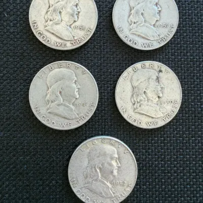 5 Ben Franklin Half Dollars Preowned LOT 2