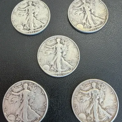 5 Walking Liberty Half-Dollars-Preowned Lot 6