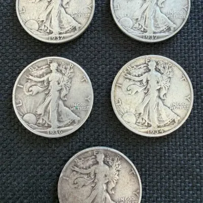 5 Walking Liberty Half Dollars Preowned Lot 2