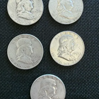5 Ben Franklin Half Dollars Preowned LOT 1