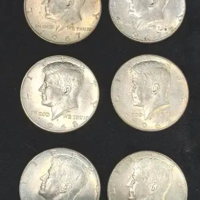 6- Kennedy Half Dollars Preowned LOT 6