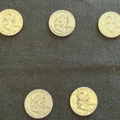 5 Ben Franklin Half Dollars Preowned LOT 5