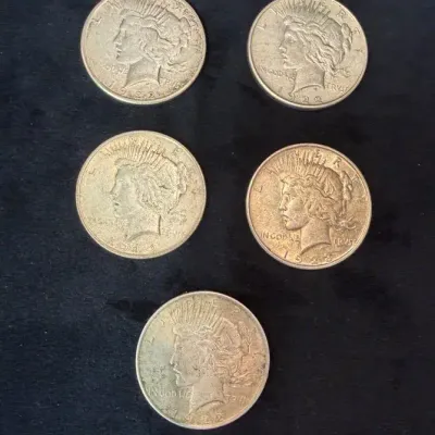 5- Peace Silver Dollars Preowned LOT 1
