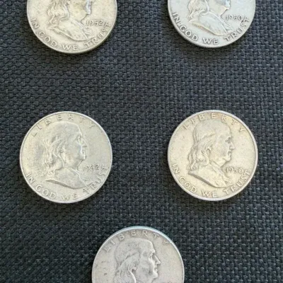 5 Ben Franklin Half Dollars Preowned LOT 4
