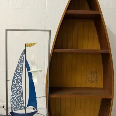 Wooden Boat Shelf & Nautical Wall Decor
