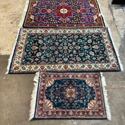 Set Of 3 Hand- Knotted 100% Persian Wool-Pile Rugs