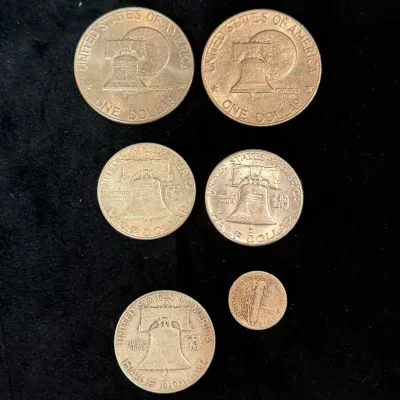 Franklin Half Dollars 1776-1976 Eisenhower Bicentennial Dollar, Winged Liberty Head Dime LOT 1