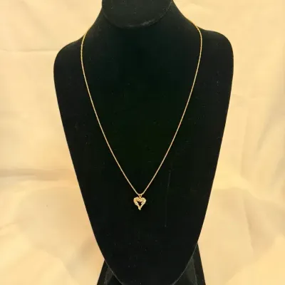 Diamond Heart Pendant 24” With 14 Karat Gold Rope Chain