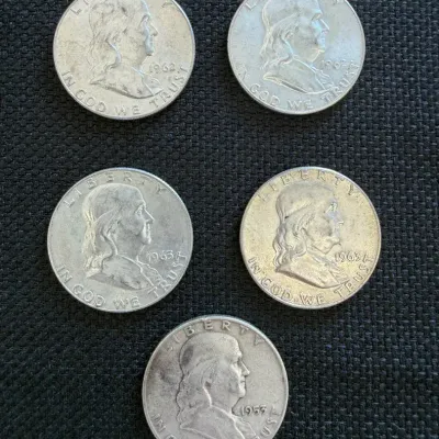 5 Ben Franklin Half Dollars Preowned LOT 3 